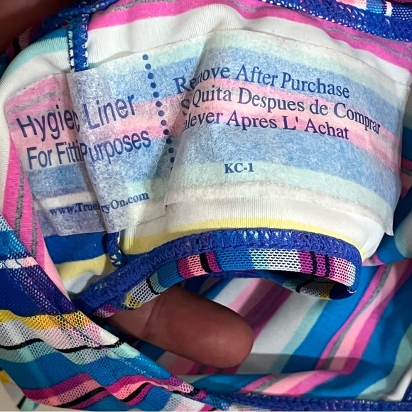 NWT Girls Gossip Girl 1 Piece Swimsuit Striped With Sheer Belly Area Size 8 - Picture 9 of 14